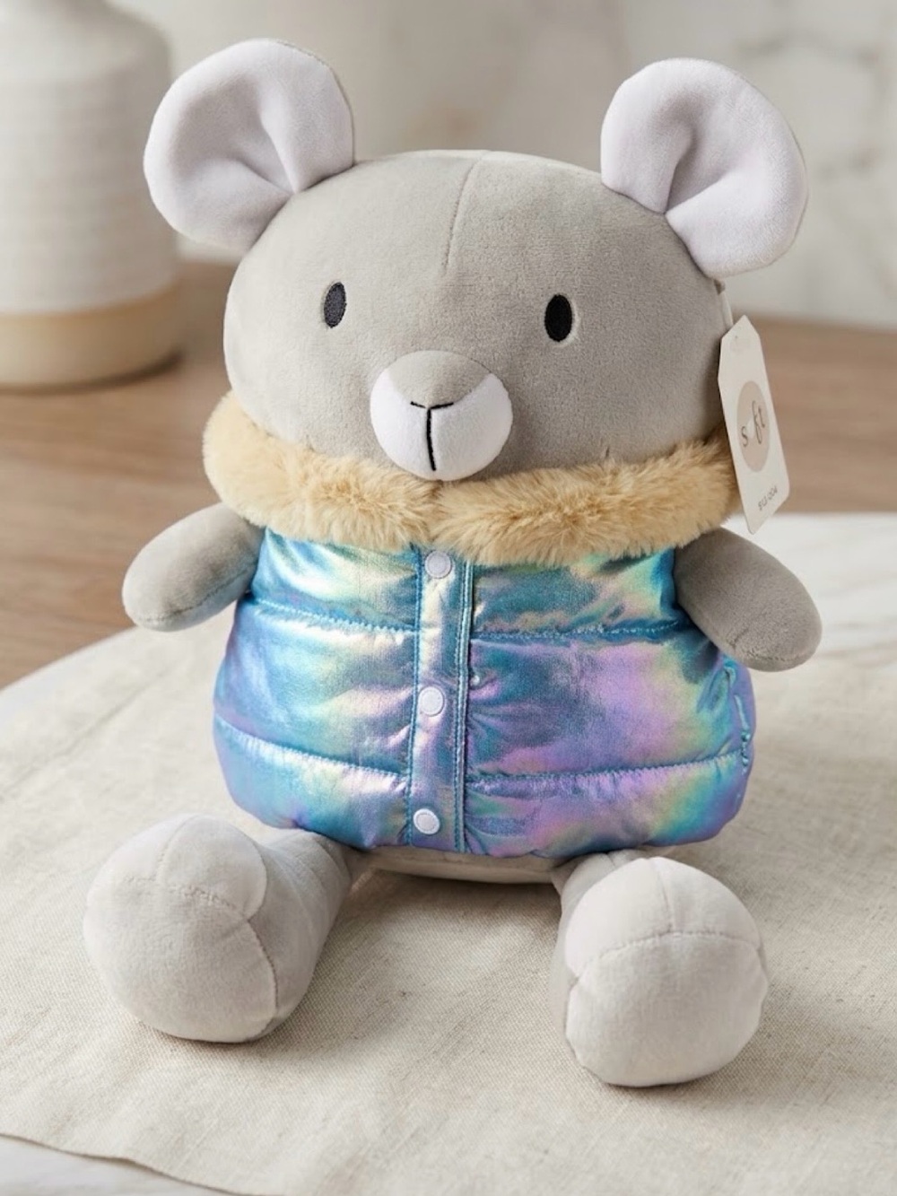Animal Adventure Mouse Plush Stuffed Animal Iridescent Puffer Jacket NWT